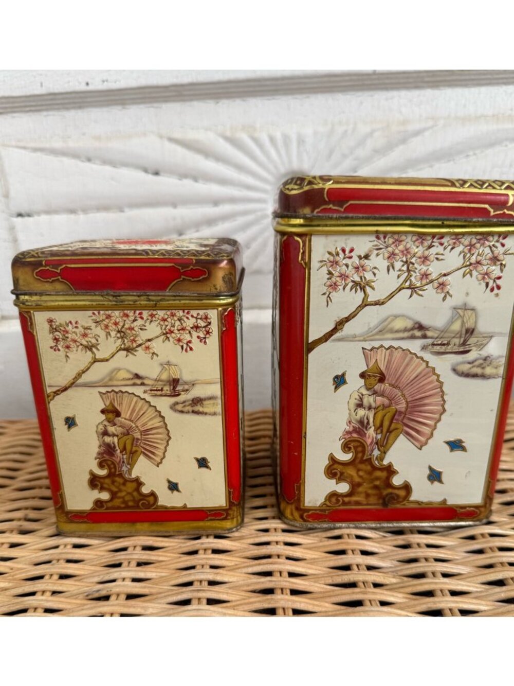 Vintage 50's Asian Japanese Holland Nesting Tea/Coffee Tins
